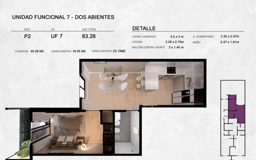 VENTA – DTO. 2 AMBIENTES C/BALCÓN Y TERRAZA – MONTE CASTRO